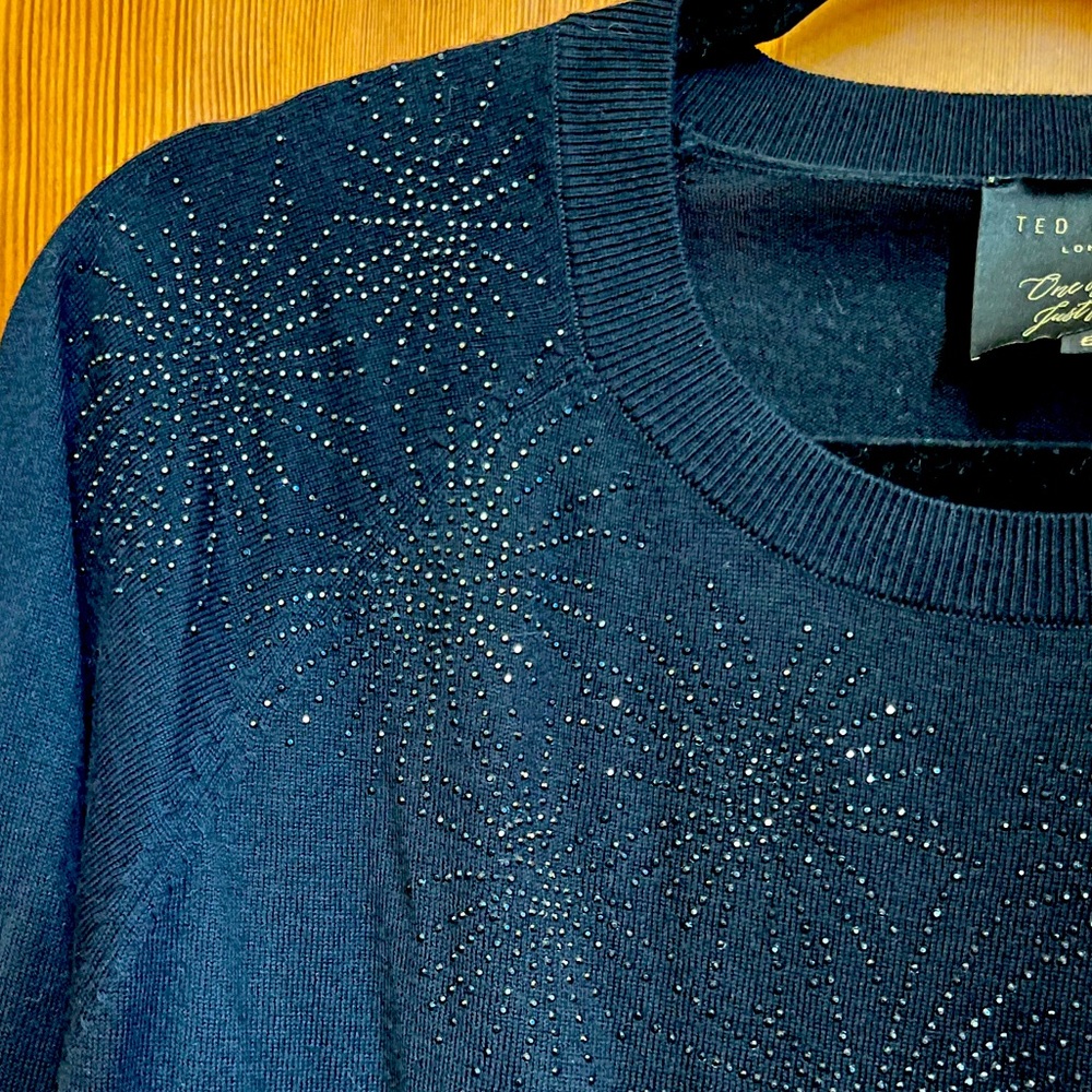 Festive Ted Baker sweater black on black with rhinestone fireworks (Ted 5/xl)
